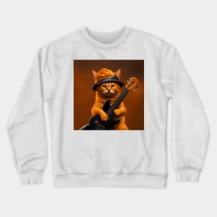 Rocking Red: Fiery Cat Jamming on Guitar Crewneck Sweatshirt